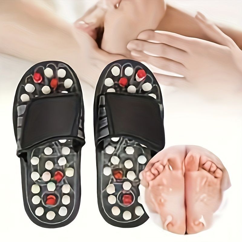 Japanese Acupressure Slippers Rotating Massage Slippers Reflexology Slippers - Black - Size 42