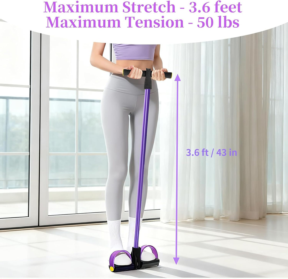 Pedal Resistance Bands with Handles, Upgrade 6-Tubes Manual Tension Training Pedal, Natural Rubber Foot Pedal Resistance Bands, Multifunction Fitness Bands for Abdomen, Waist, Arm, Leg(Purple)
