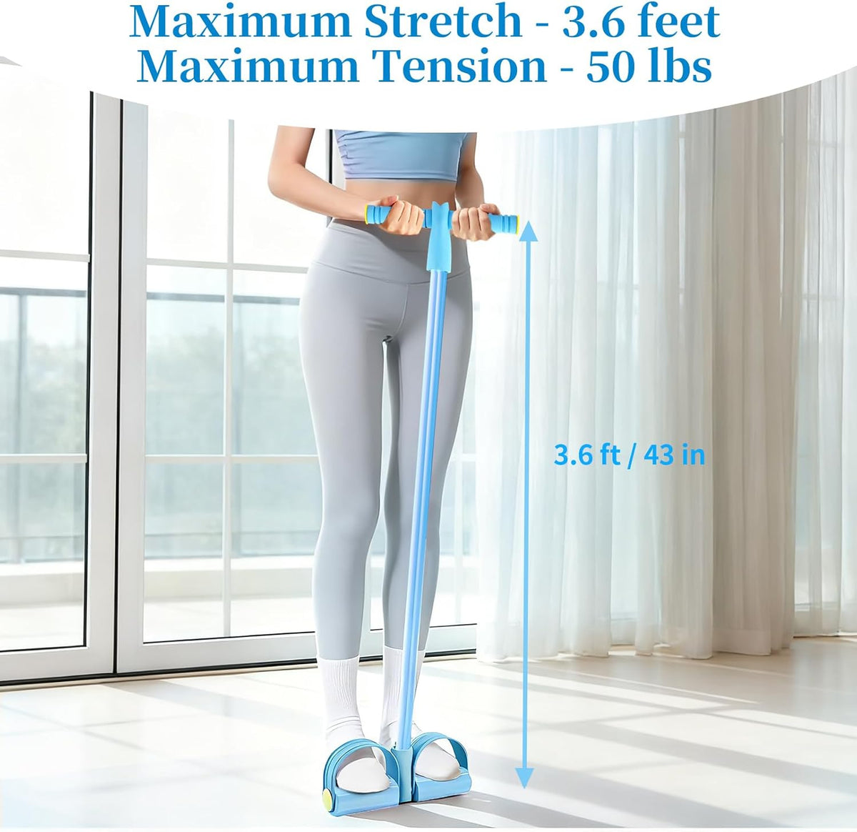Pedal Resistance Bands with Handles, Upgrade 6-Tubes Manual Tension Training Pedal, Natural Rubber Foot Pedal Resistance Bands, Multifunction Fitness Bands for Abdomen, Waist, Arm, Leg(Blue)