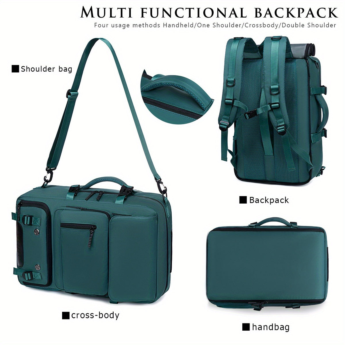 18.1-inch Easy-Travel Bag (46×30×16 cm): Four carrying modes in one bag, with independent shoe compartment and freely switchable hidden shoulder straps.(peacock blue)