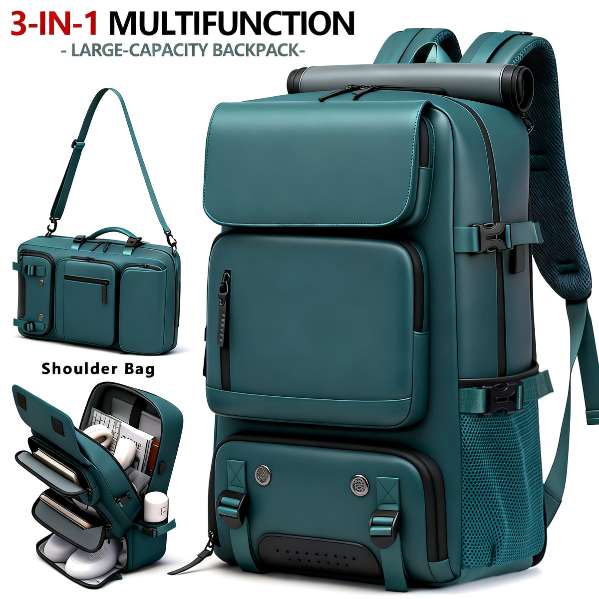 18.1-inch Easy-Travel Bag (46×30×16 cm): Four carrying modes in one bag, with independent shoe compartment and freely switchable hidden shoulder straps.(Army green)