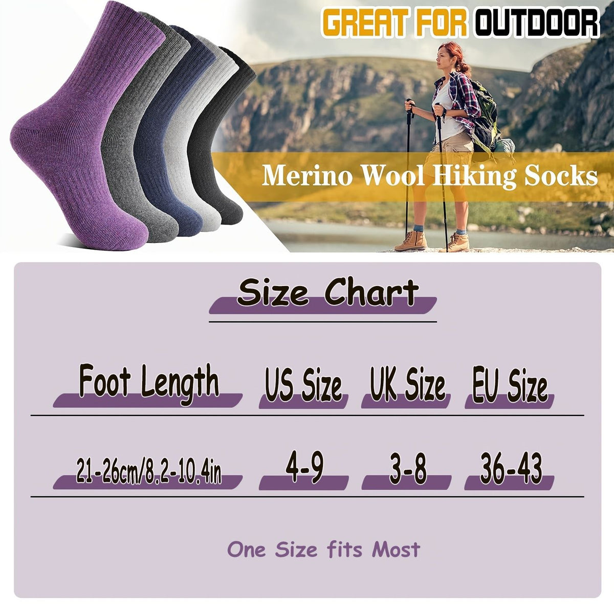 Gray Black Merino Wool Hiking Socks 5 Pack Hiking Socks Moisture Wicking Socks Breathable