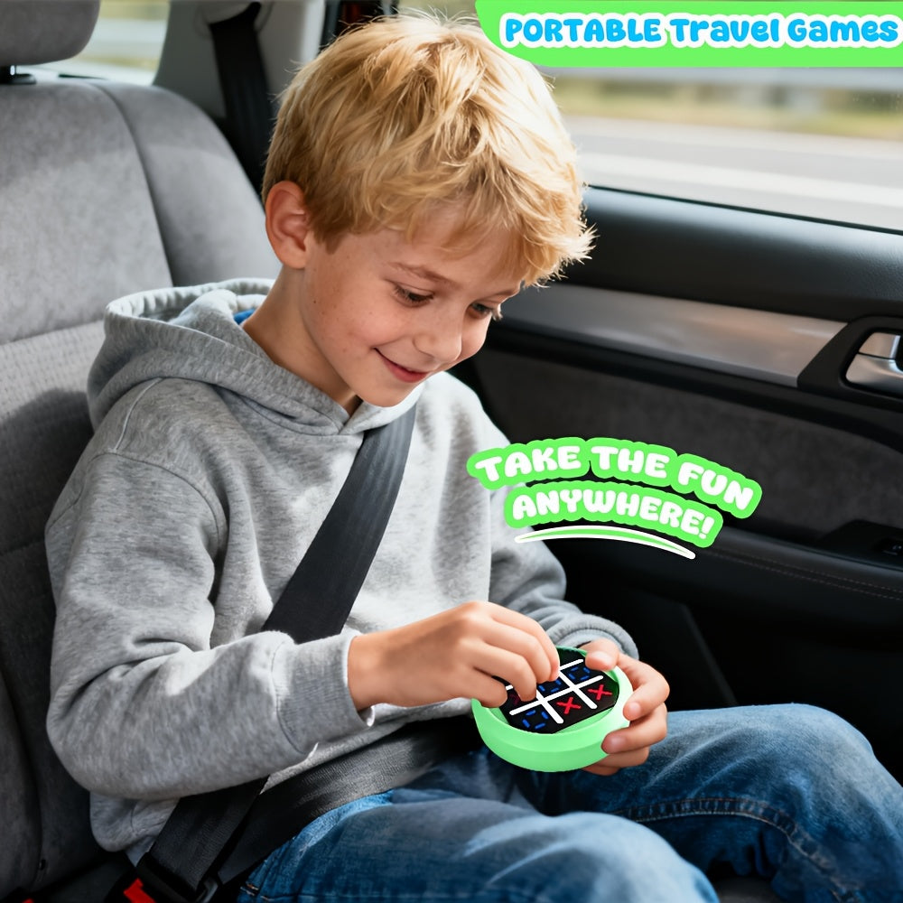 4-in-1 Electronic Tic Tac Toe Game: AI Battle, Two-Player Mode, Memory & Speed Challenge | Handheld Portable Game Console, Suitable for Both Kids and Adults (Batteries Not Included)(green)
