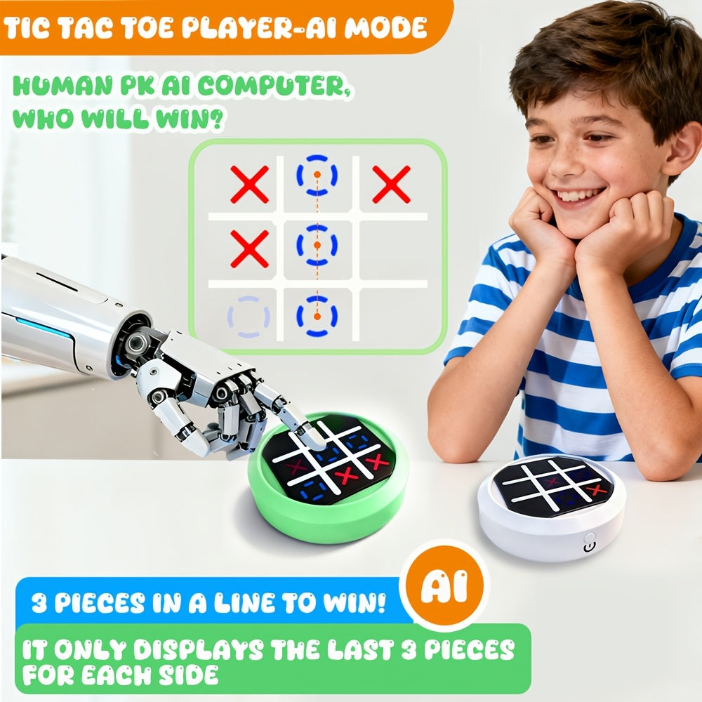 4-in-1 Electronic Tic Tac Toe Game: AI Battle, Two-Player Mode, Memory & Speed Challenge | Handheld Portable Game Console, Suitable for Both Kids and Adults (Batteries Not Included)(green)