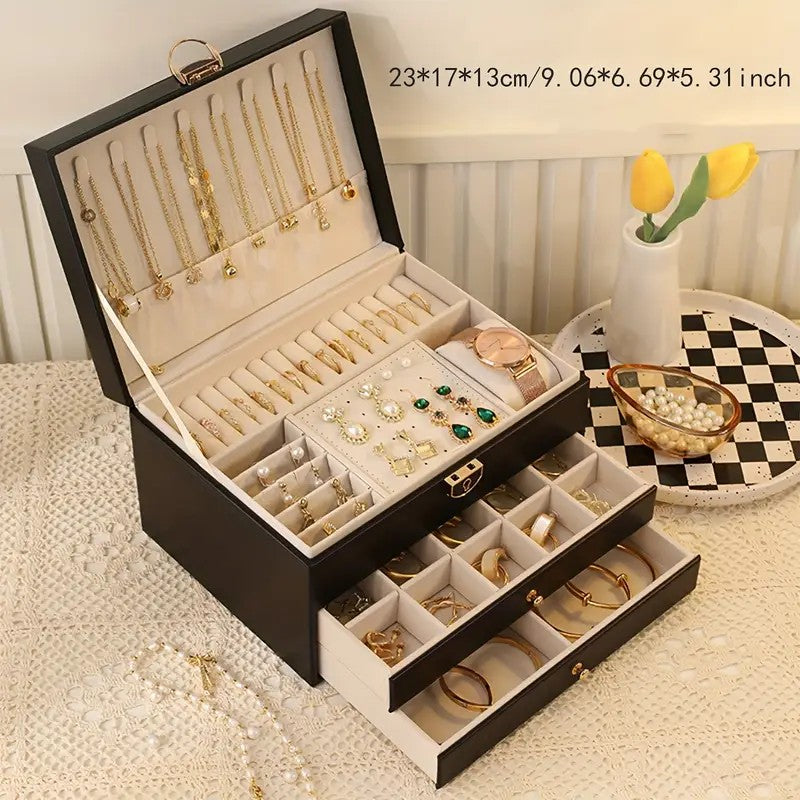 Black High-end Jewelry Storage Box for Necklaces, Earrings, Ear Studs, Bracelets, Rings, Exquisite Accessories, Gold, and Jewelry – Large Capacity, Ideal as a Gift for Mother’s Day, Father’s Day, Teacher’s Day, Halloween, Thanksgiving, and Christmas.
