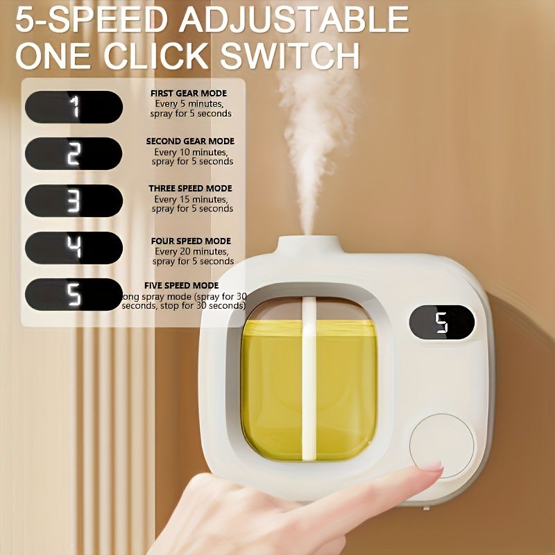 One-button switch, five adjustable intelligent aromatherapy diffuser - suitable for essential oils / perfumes, 500mAh rechargeable battery, USB charging, indoor air freshener, long-lasting home fragrance, smart diffuser with 5 adjustable timer, 500mAh USB