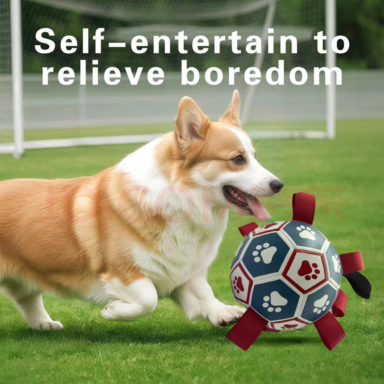 Interactive dog soccer with air pump-heavy rubber tug-of-war toy, with paw print design, non-toxic blue orange ball, suitable for large/medium dogs, strong chewers, catching and training-suitable for all breeds and sizes, durable and safe