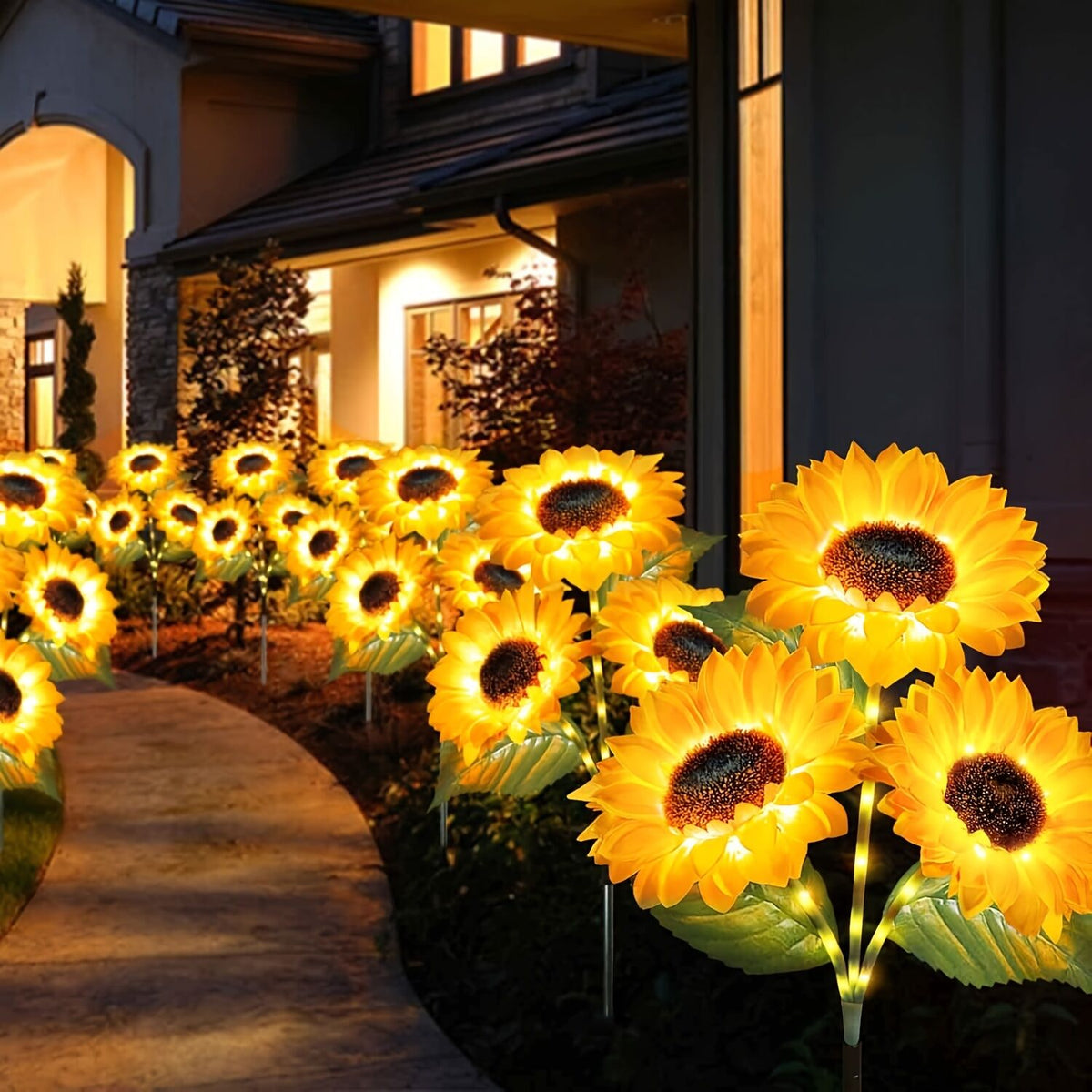 2 pcs of Sunflower-Shaped Ambiance Lights – Soft, Insect-Repellent Glow for Your Private Garden. Adds a Poetic Nighttime & Festive Touch.