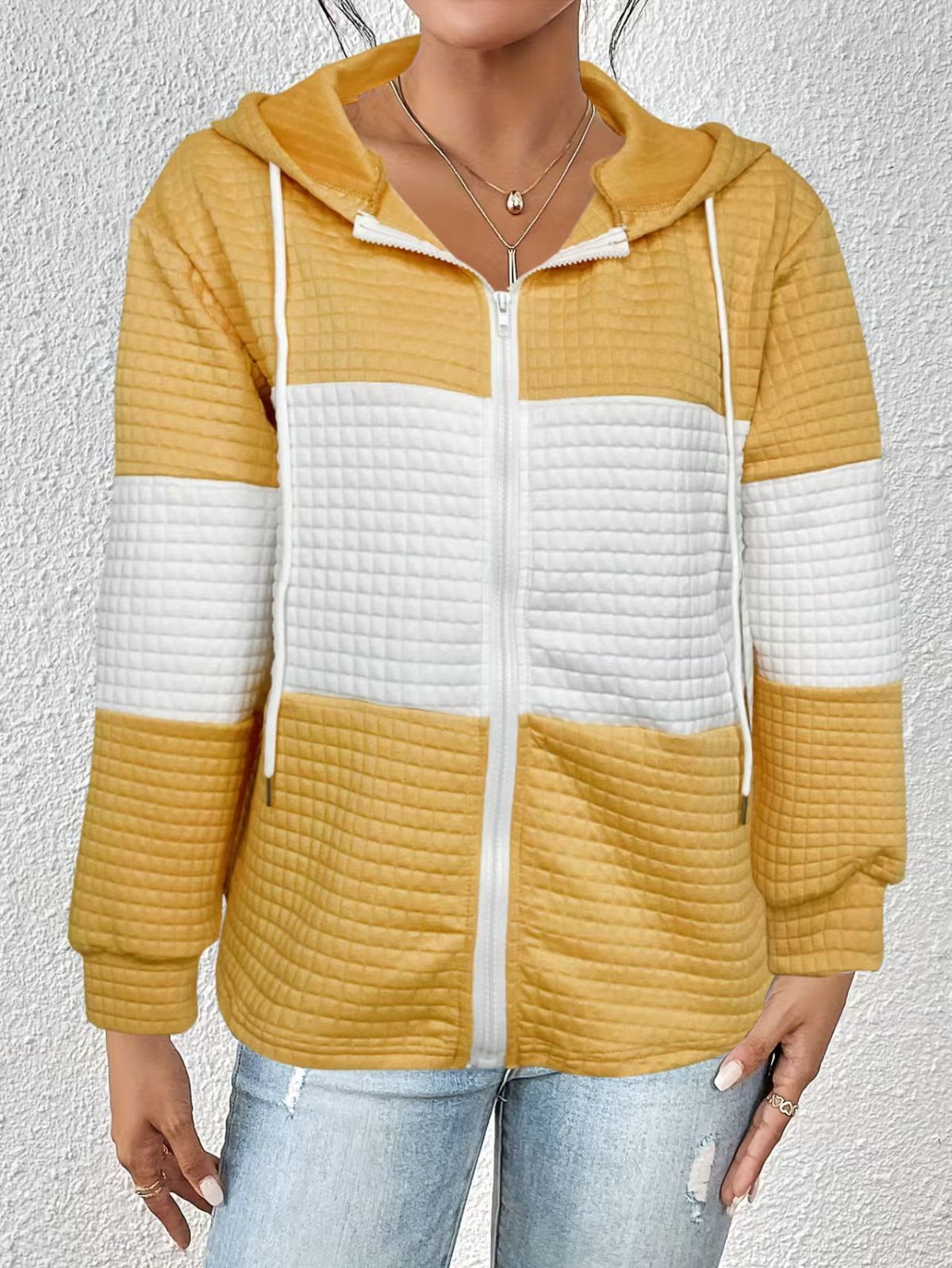 Women'S Hooded Jacket Two-Tone Jacket Drawstring Jacket Casual Jacket Australia - Green - Size L(AU L/EU50)