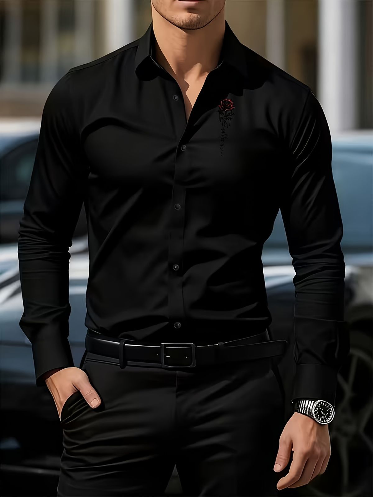 Men'S Formal Shirt Slim Fit Dress Shirt Long Sleeve Shirt Printed Shirt - Khaki - Size L(AU L/EU50)
