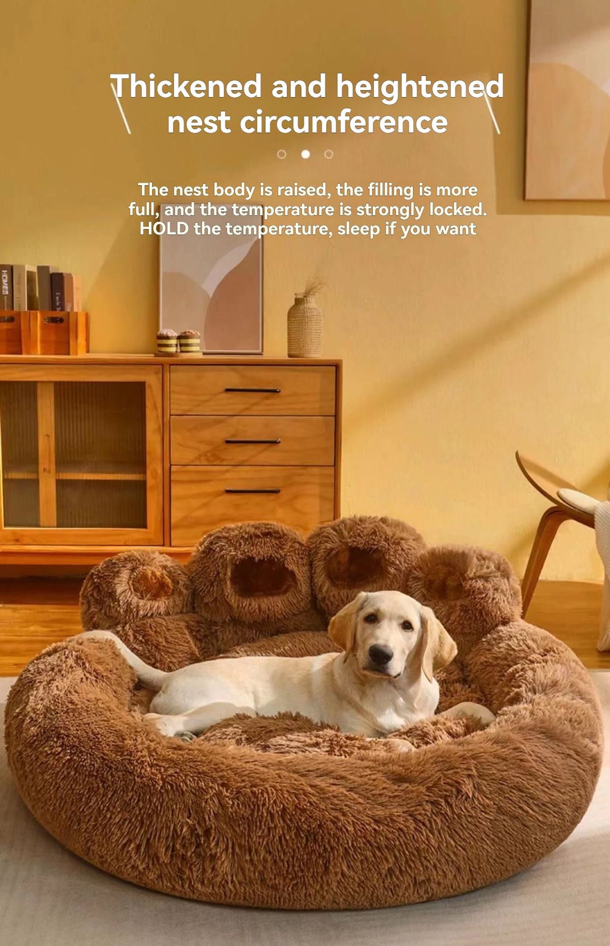 Pink Fluffy Dog Bed with Paw Design, 90cm Diameter