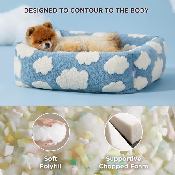 Adorable Square Furry Pet Bed 91x68x20CM with Removable Cover & 5 Bolster Pillows - Brown Checkered