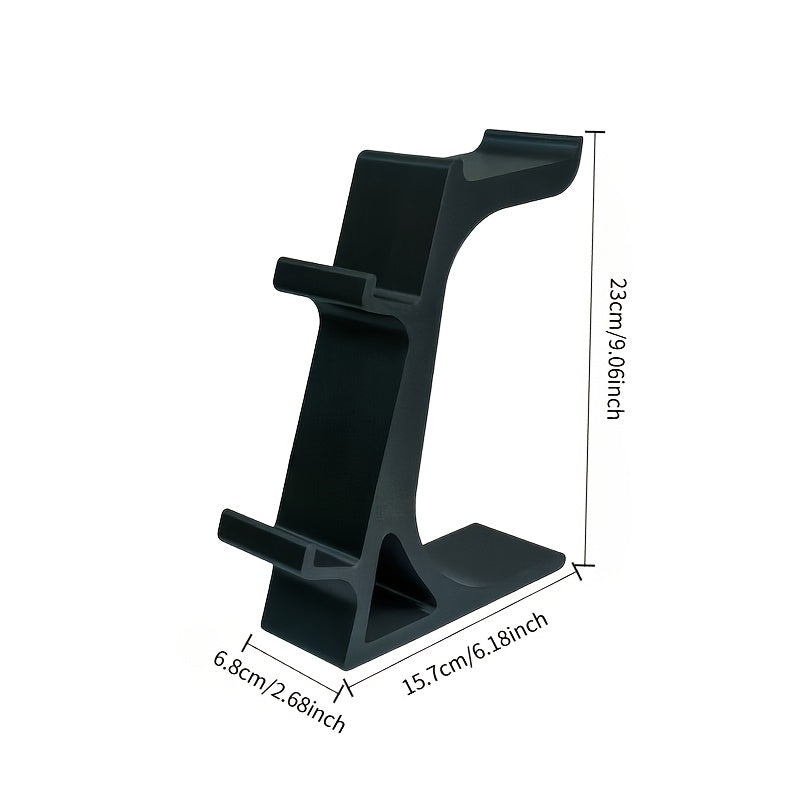 ORANGE 3-in-1 PS5 and Xbox Controller Stand – Compatible with PlayStation 5/Xbox Consoles. A gaming desktop organizer with a headphone hanger, non-charging base that holds 2 controllers and headphones. Space-saving white/black console accessory.