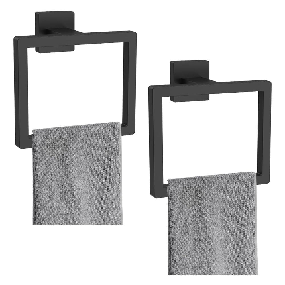 2-Piece Square Hand Towel Holder, Thicken Stainless Steel Towel Hangers, Matte Black Towel Ring, Wall-Mounted Hand Towel Bar Racks for Bathroom