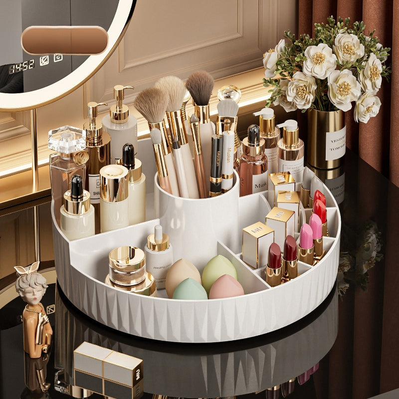 Rotatable Luxury Cosmetic Organizer Desk Large Capacity Skincare Storage Shelf Vanity Tidy Tray Cosmetic Storage Box(black)