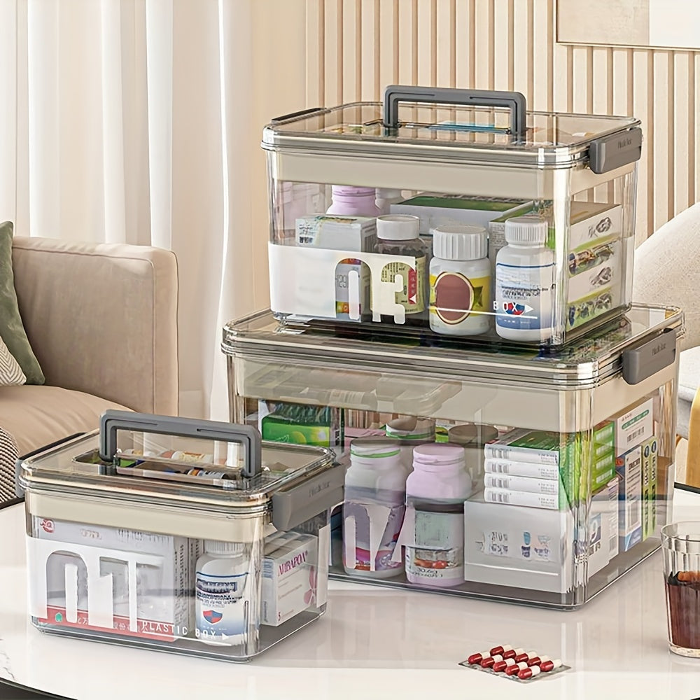 Multi-Layer Large Capacity Home Medicine Box|Compartment Storage for Emergency & Backup, Shockproof Design for Quick, Hassle-Free Access(translucent gray)