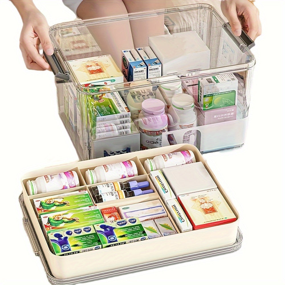 Multi-Layer Large Capacity Home Medicine Box|Compartment Storage for Emergency & Backup, Shockproof Design for Quick, Hassle-Free Access(translucent gray)