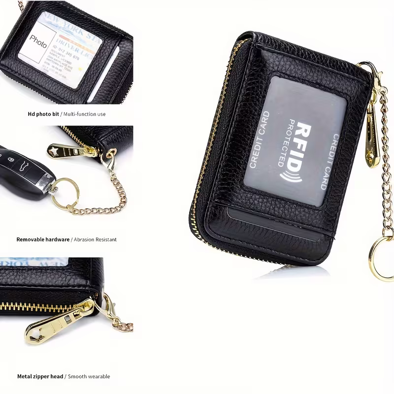Casual style multi-compartment zipper wallet: Cards and loose change are neatly sorted