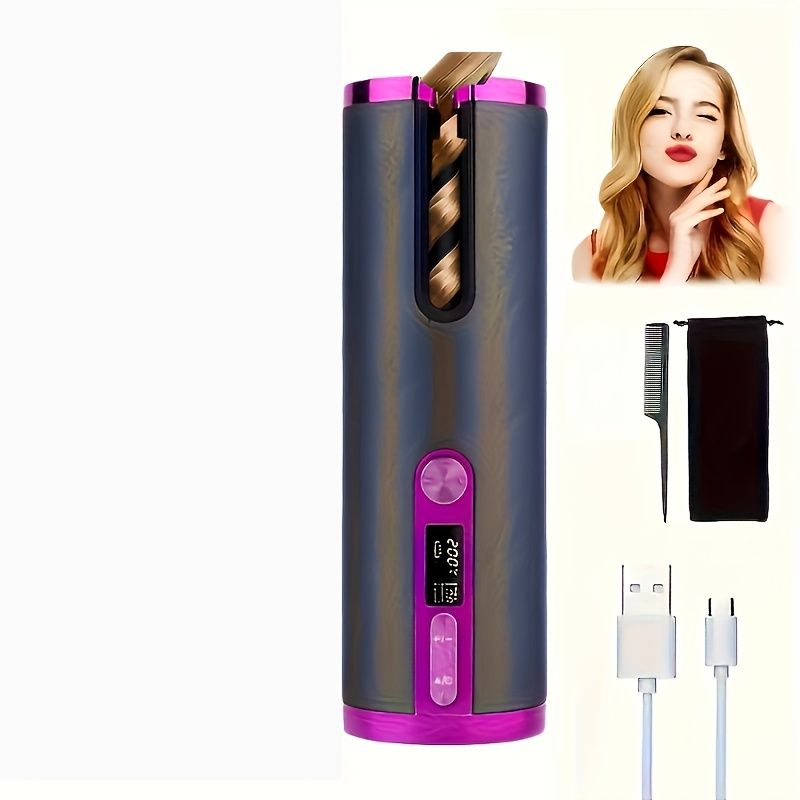 Black - gold color Black Automatic Hair Curler LED Temperature Display USB Rechargeable Curler Salon