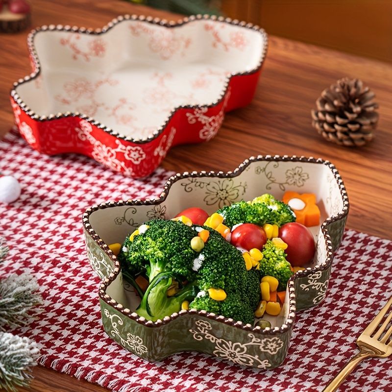 Christmas baking dish, ceramic baking ware, festive tableware, food-grade baking dish, heat-resistant dish, holiday dinnerware, Australian kitchen, Christmas gift idea, ceramic bakeware Australia - Green - Size 800ML