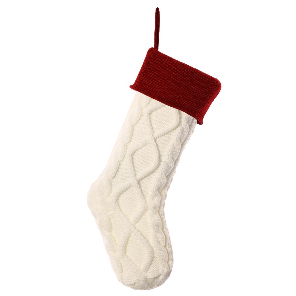 Christmas stocking, knitted stocking, diamond pattern stocking, wool Christmas stocking, festive decorations, holiday stockings, fireplace stocking, Aussie Christmas decor, Christmas gift idea - White and red - Size 2PCS