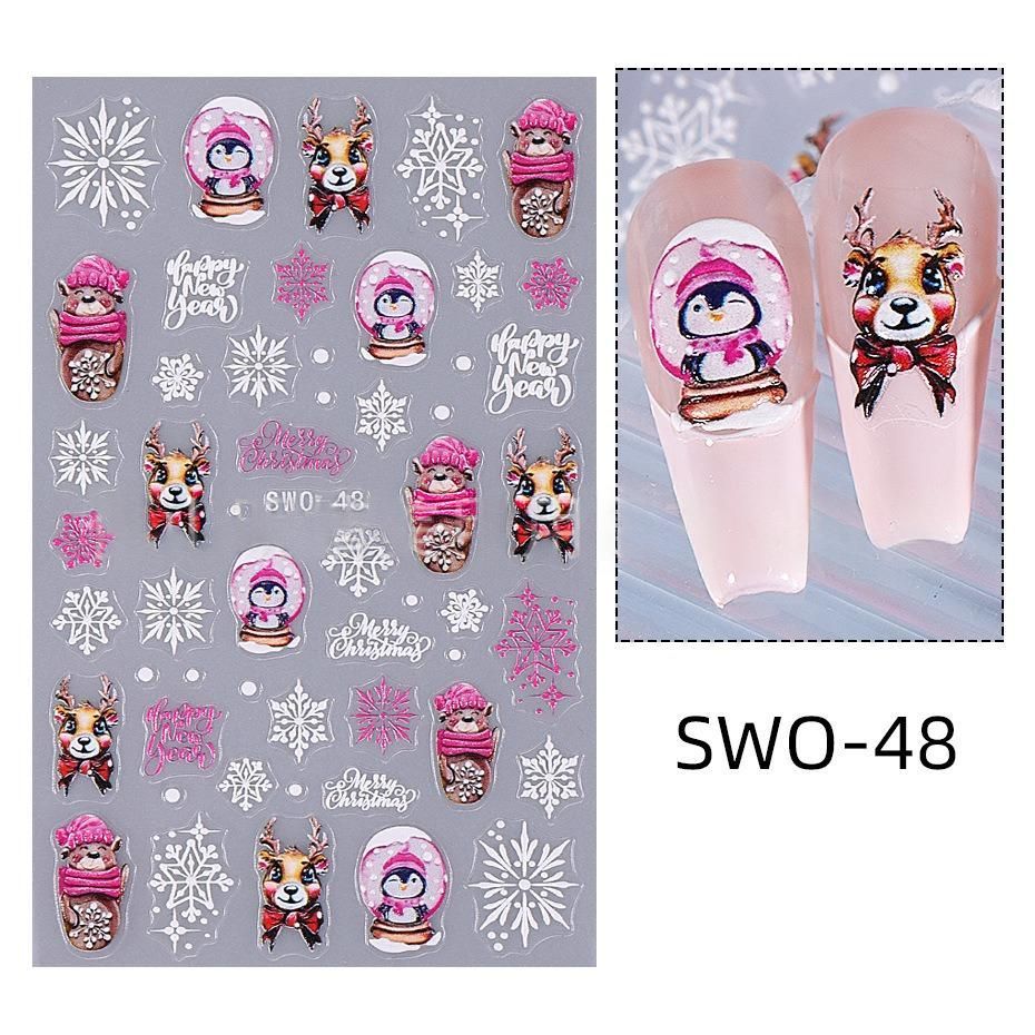 Christmas Nail Stickers Holiday Nail Art Festive Nail Decals Self-Adhesive Nail - Multi-color - Size SWO-149