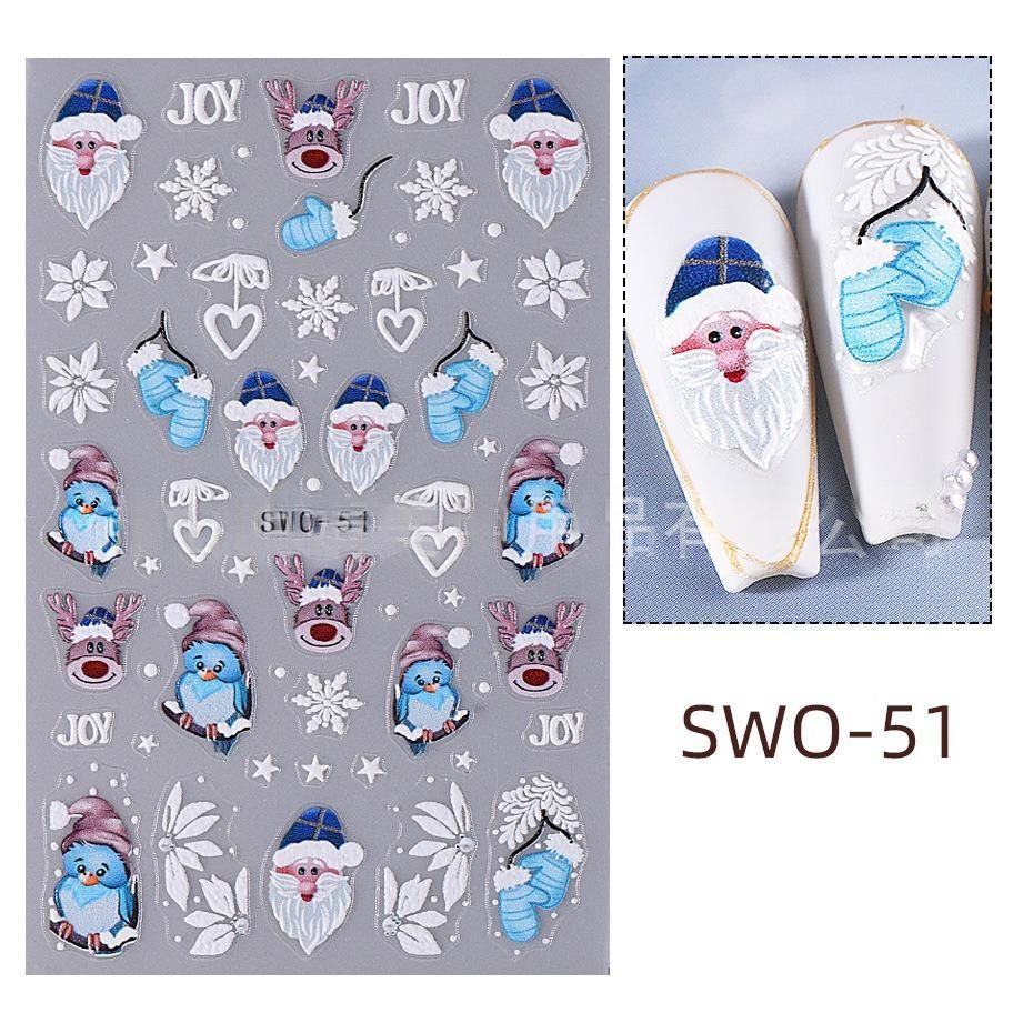 Christmas Nail Stickers Holiday Nail Art Festive Nail Decals Self-Adhesive Nail - Multi-color - Size SWO-51