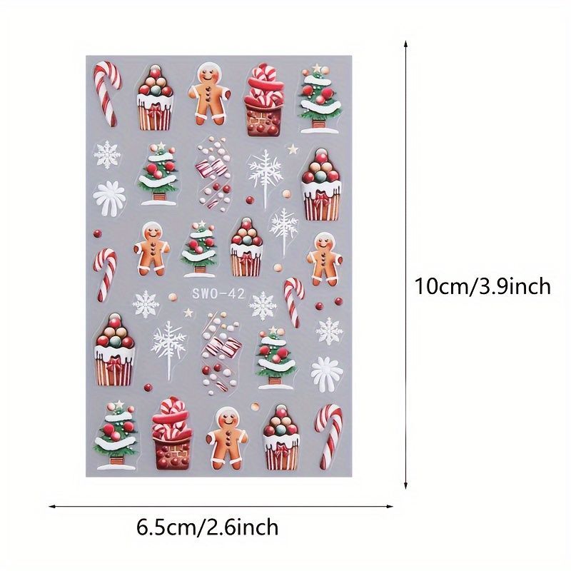 Christmas Nail Stickers Holiday Nail Art Festive Nail Decals Self-Adhesive Nail - Multi-color - Size SWO-51
