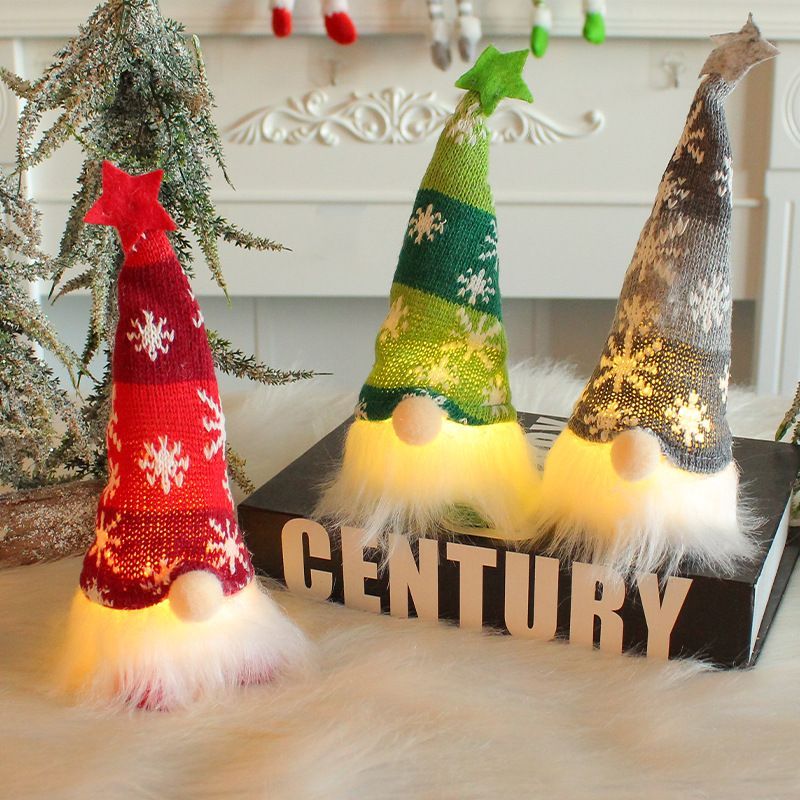 Christmas decoration, knitted forest man, sitting Christmas ornament, Christmas lights, festive decor, holiday decor, Australian Christmas, indoor Christmas decoration, covered outdoor decoration, LED decoration - cap - Size 3PCS