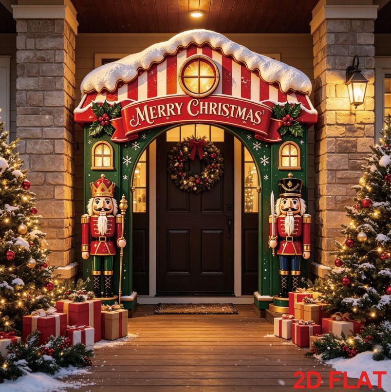 Christmas Decoration 2D Flat Banner Merry Christmas Archway Front Porch Decor - 04 - Size 180-235CM