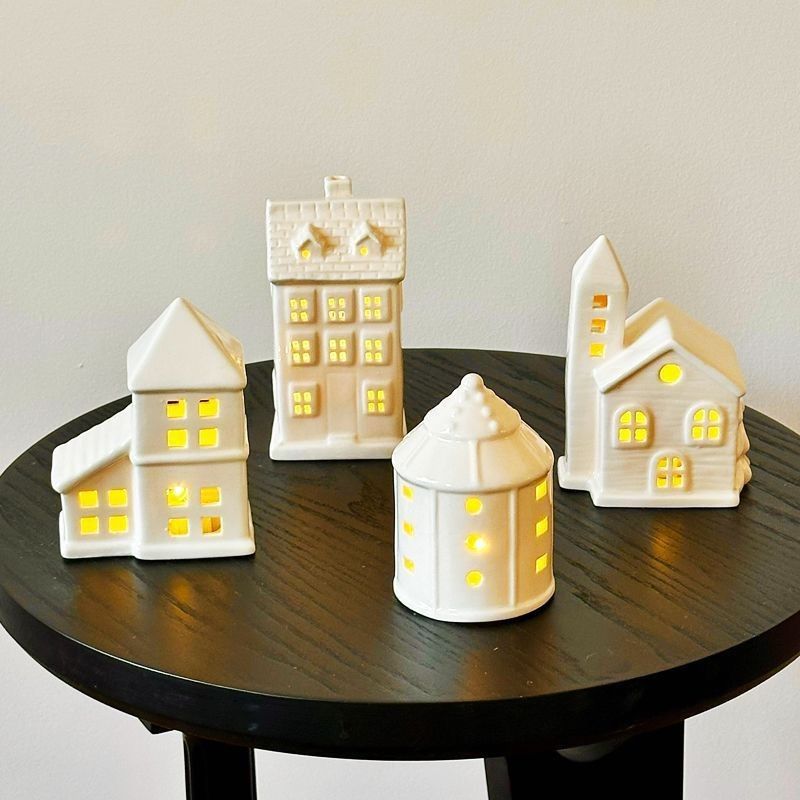 ceramic christmas tree, lit up house ornaments, nordic christmas decor, christmas table centerpiece, festive holiday ornaments, australia christmas decorations - White - Size 3