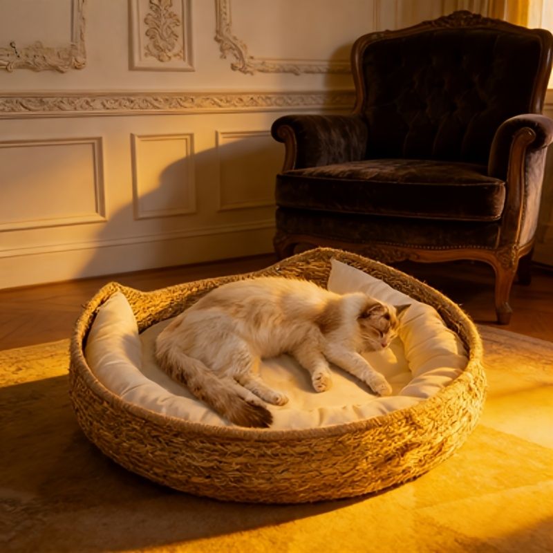 round woven cat bed, cat bed Australia, woven cat bed, cat furniture, cat resting place, cat comfort bed, pet bed Australia, small pet bed, cat sleeping bed, natural cat bed