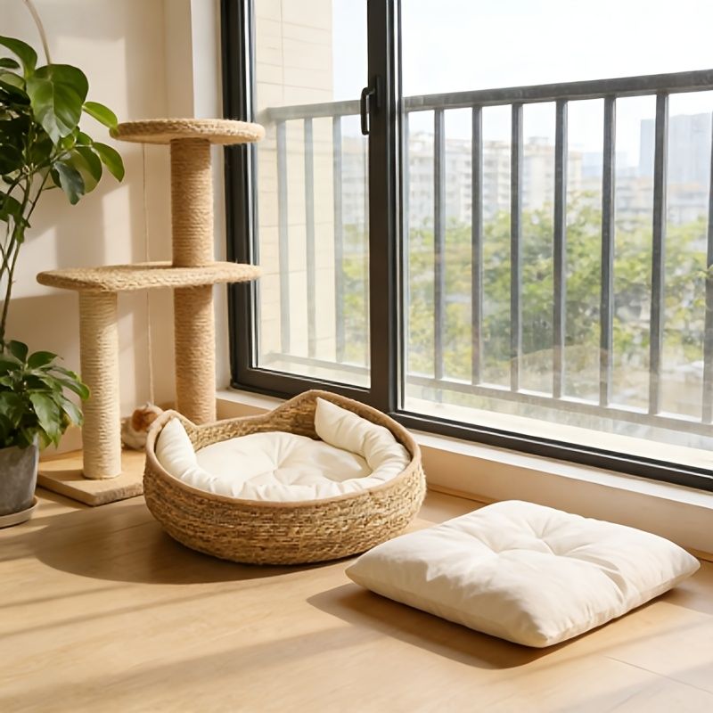 round woven cat bed, cat bed Australia, woven cat bed, cat furniture, cat resting place, cat comfort bed, pet bed Australia, small pet bed, cat sleeping bed, natural cat bed