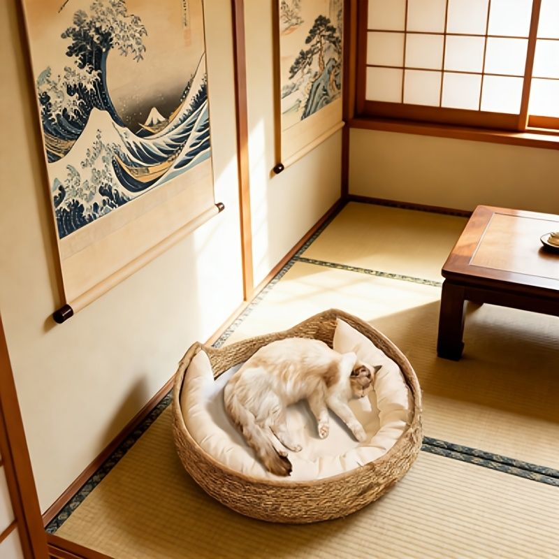 round woven cat bed, cat bed Australia, woven cat bed, cat furniture, cat resting place, cat comfort bed, pet bed Australia, small pet bed, cat sleeping bed, natural cat bed