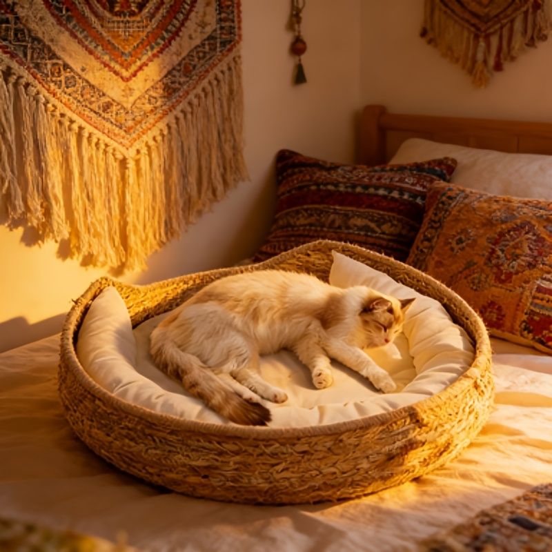 round woven cat bed, cat bed Australia, woven cat bed, cat furniture, cat resting place, cat comfort bed, pet bed Australia, small pet bed, cat sleeping bed, natural cat bed