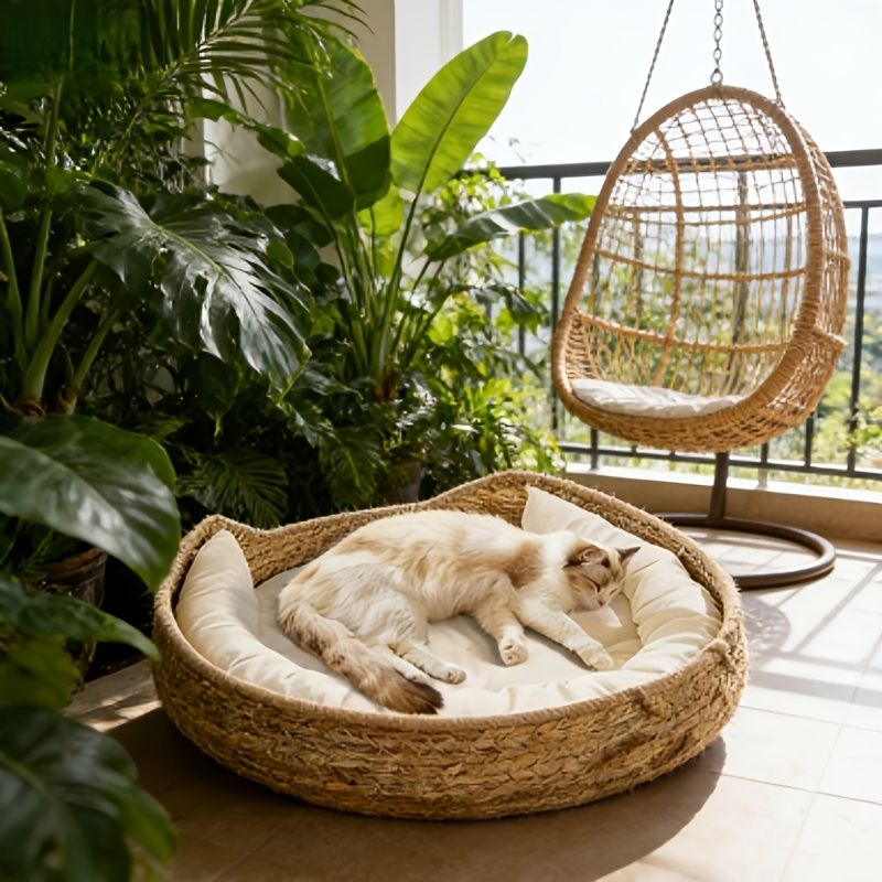 round woven cat bed, cat bed Australia, woven cat bed, cat furniture, cat resting place, cat comfort bed, pet bed Australia, small pet bed, cat sleeping bed, natural cat bed
