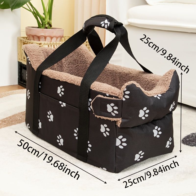 Portable Dog Carrier Dog Transport Box Furry Lining Dog Carrier High-Quality - Black - Size Regular