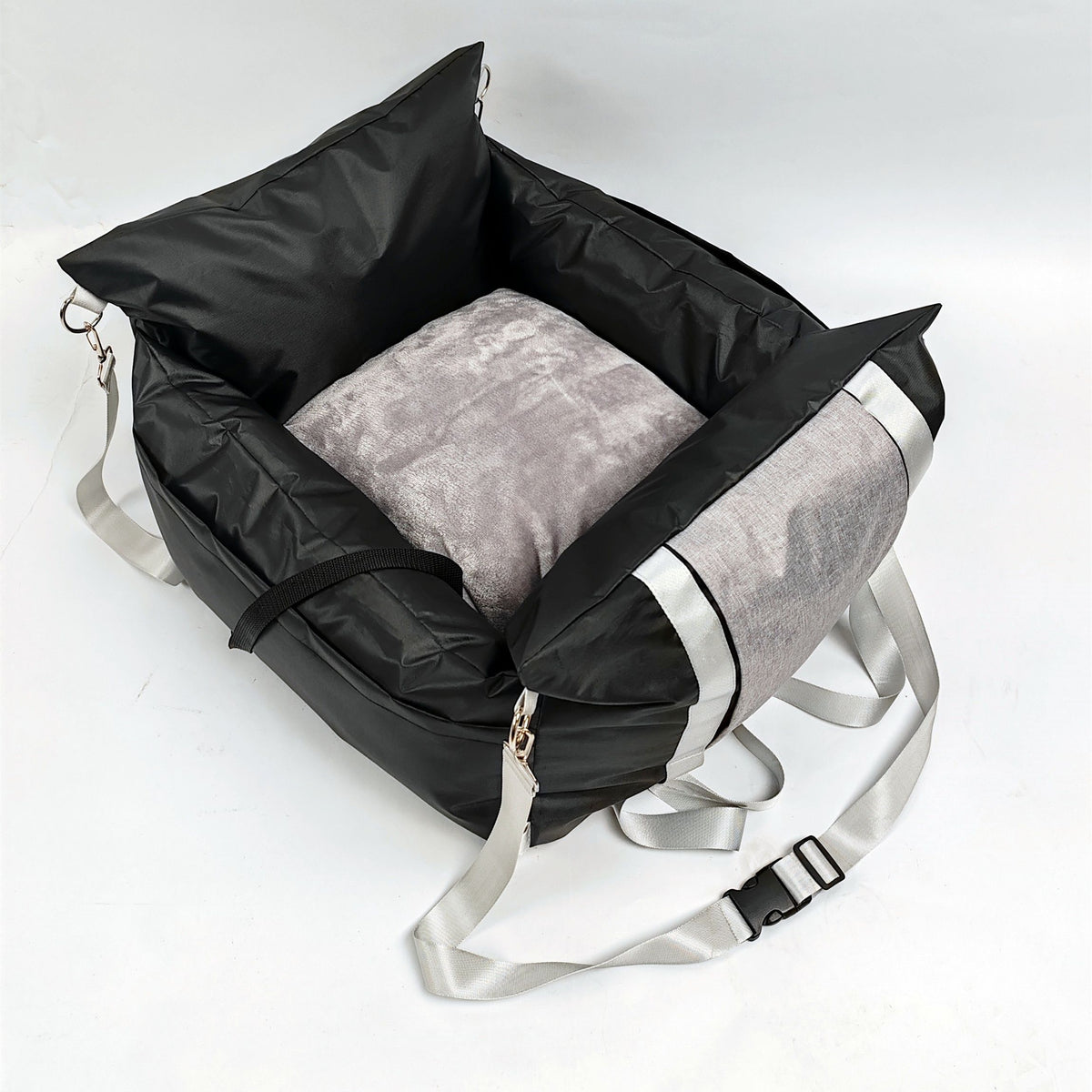 White car dog bed, dog carrier for car, pet travel accessories, dog transport in car, dog car seat, dog travel bed, Australian pet travel, secure dog carrier
