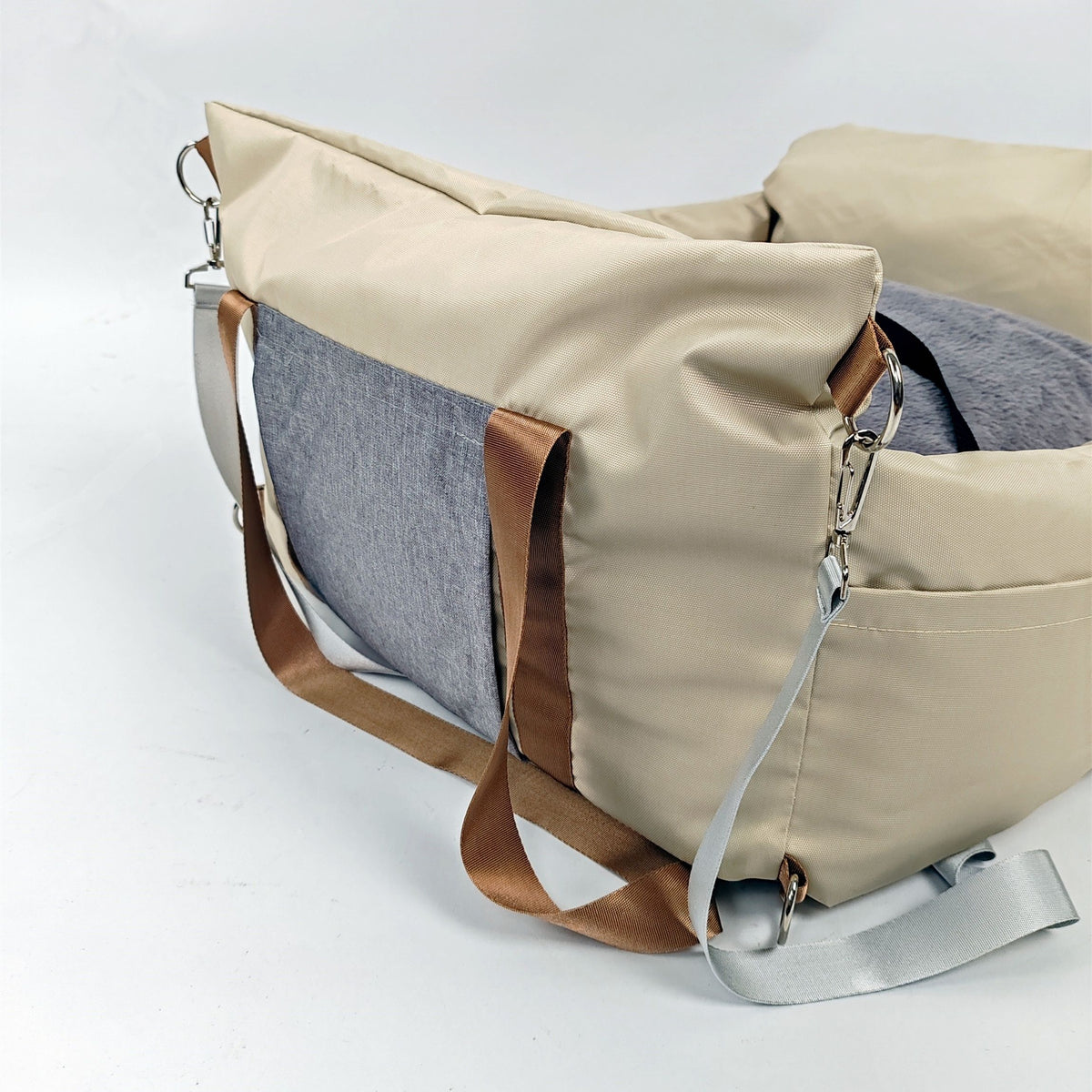 White car dog bed, dog carrier for car, pet travel accessories, dog transport in car, dog car seat, dog travel bed, Australian pet travel, secure dog carrier