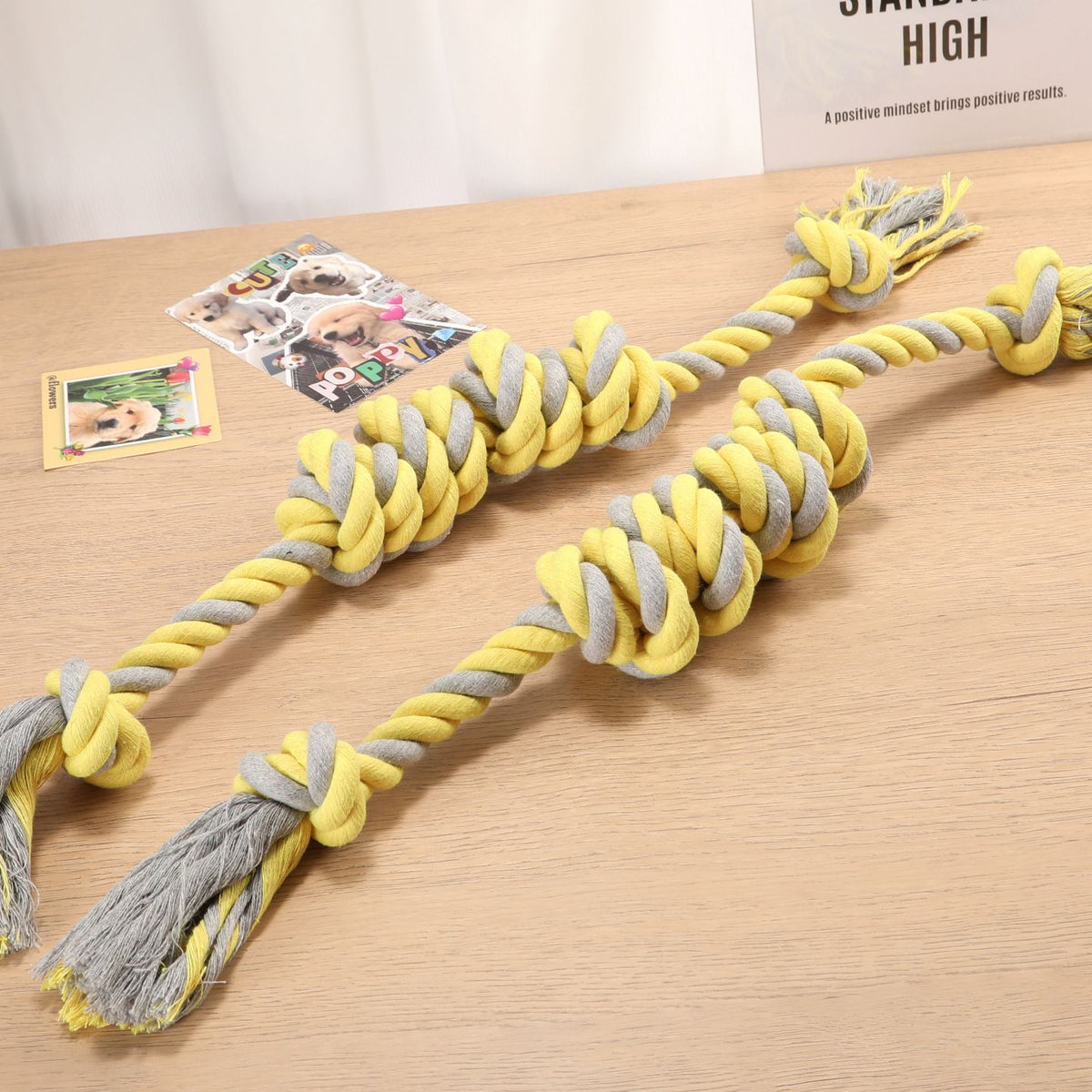 cotton rope dog toy, chew resistant dog toy, teething toy for dogs, medium large dog toy, durable dog toy, interactive dog toy, dog teething relief, heavy chewer dog toy, australian dog toy - Yellow - Size 2PCS