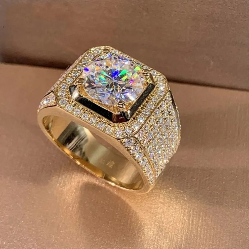 Men'S Gold Ring Diamond Stud Ring For Men Men'S Jewelry Australia Gold Plated - Gold - Size US-SIZE-6