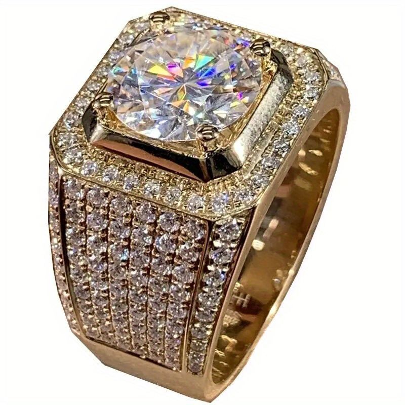 Men'S Gold Ring Diamond Stud Ring For Men Men'S Jewelry Australia Gold Plated - Gold - Size US-SIZE-6