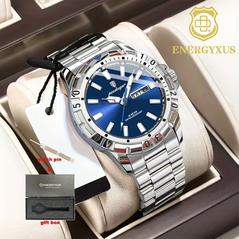 Men'S Watch Stainless Steel Watch Blue Dial Watch Water-Resistant Watch - 959Silver Green - Size 01