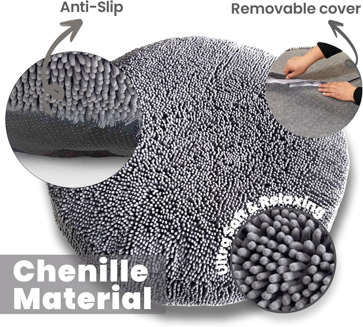 Puppy & Cat Dog Bed, Soft & Relaxing Round Dog Bed, Chenille Material, Removable Cover, Washable & Tumble Dry - Grey Small (25'x25')