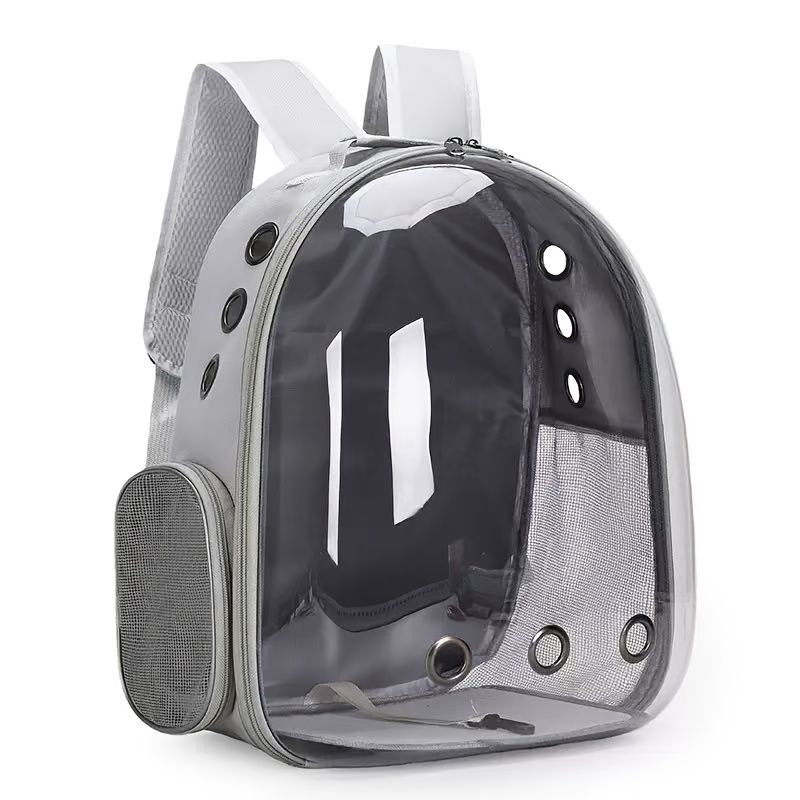 (GREY)Replacement Transparent Pet Backpack with Zipper Closure - Heavy-Duty Structure, Ventilated and Padded Lining - Portable Travel Carrier for Cats, Small Dogs, Airplanes, Trains, Cars - Safe and Comfortable Carrier Backpack for Busy Pet Owners - Ideal