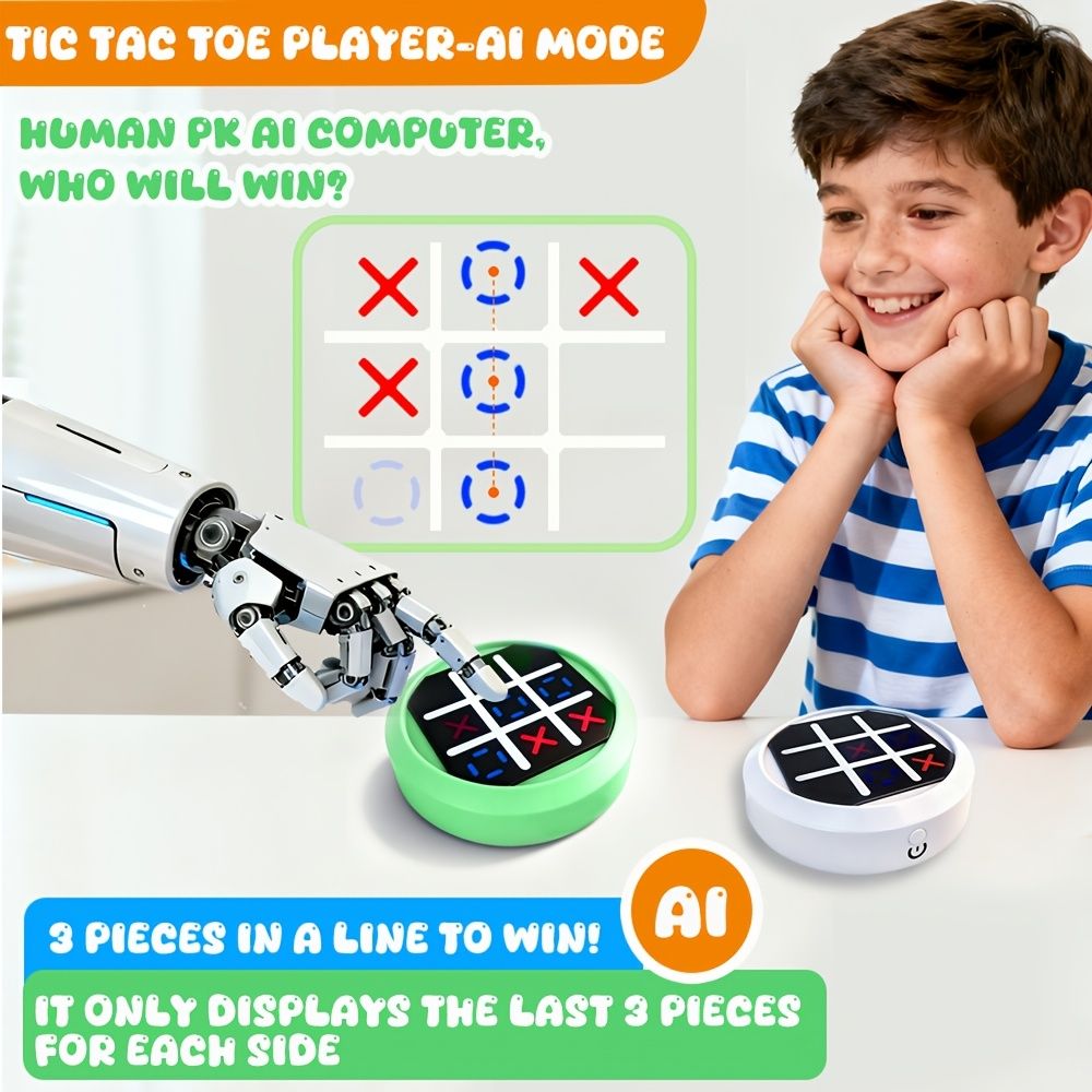 4-in-1 Electronic Tic Tac Toe Game: AI Battle, Two-Player Mode, Memory & Speed Challenge | Handheld Portable Game Console, Suitable for Both Kids and Adults (Batteries Not Included)(green)