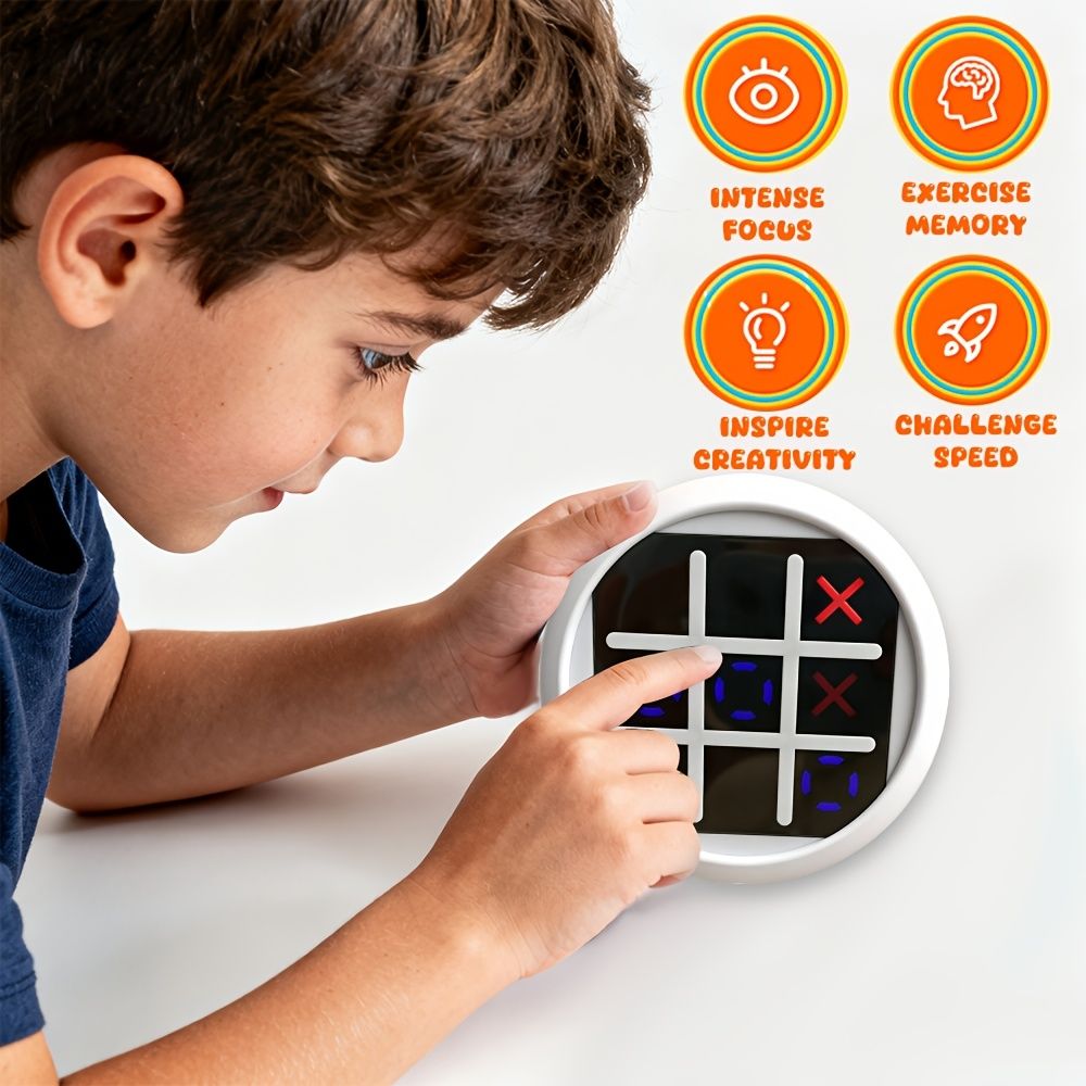 4-in-1 Electronic Tic Tac Toe Game: AI Battle, Two-Player Mode, Memory & Speed Challenge | Handheld Portable Game Console, Suitable for Both Kids and Adults (Batteries Not Included)(WHITE)