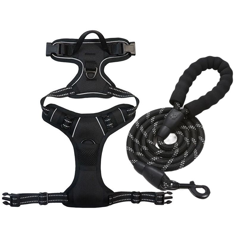 Anti-escape dog harness & leash, soft and comfortable breathable dog vest, reflective in the night, suitable for walking medium and large dogs.