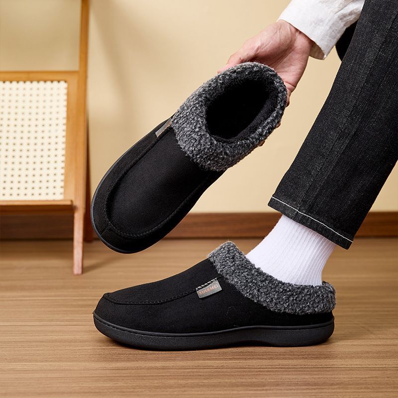 Men's Suede Slippers with Fleece Trim - Blue - Size 10(AU10/EU43)