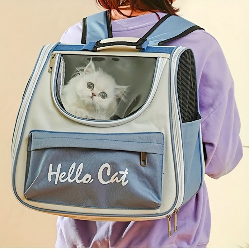 GREEN Hello Cat Nylon Pet Backpack, Large Capacity Foldable Travel Carrier with Zipper Closure, Easy Access for Cats and Small Dogs, Pet Travel Bag with Handle for Puppies and Kittens